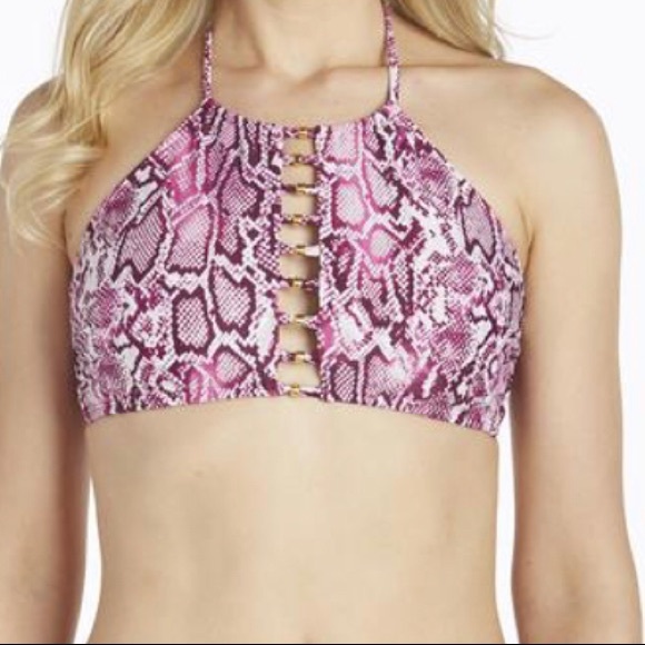 Bebé pink python print halter bikini top. - Picture 1 of 6